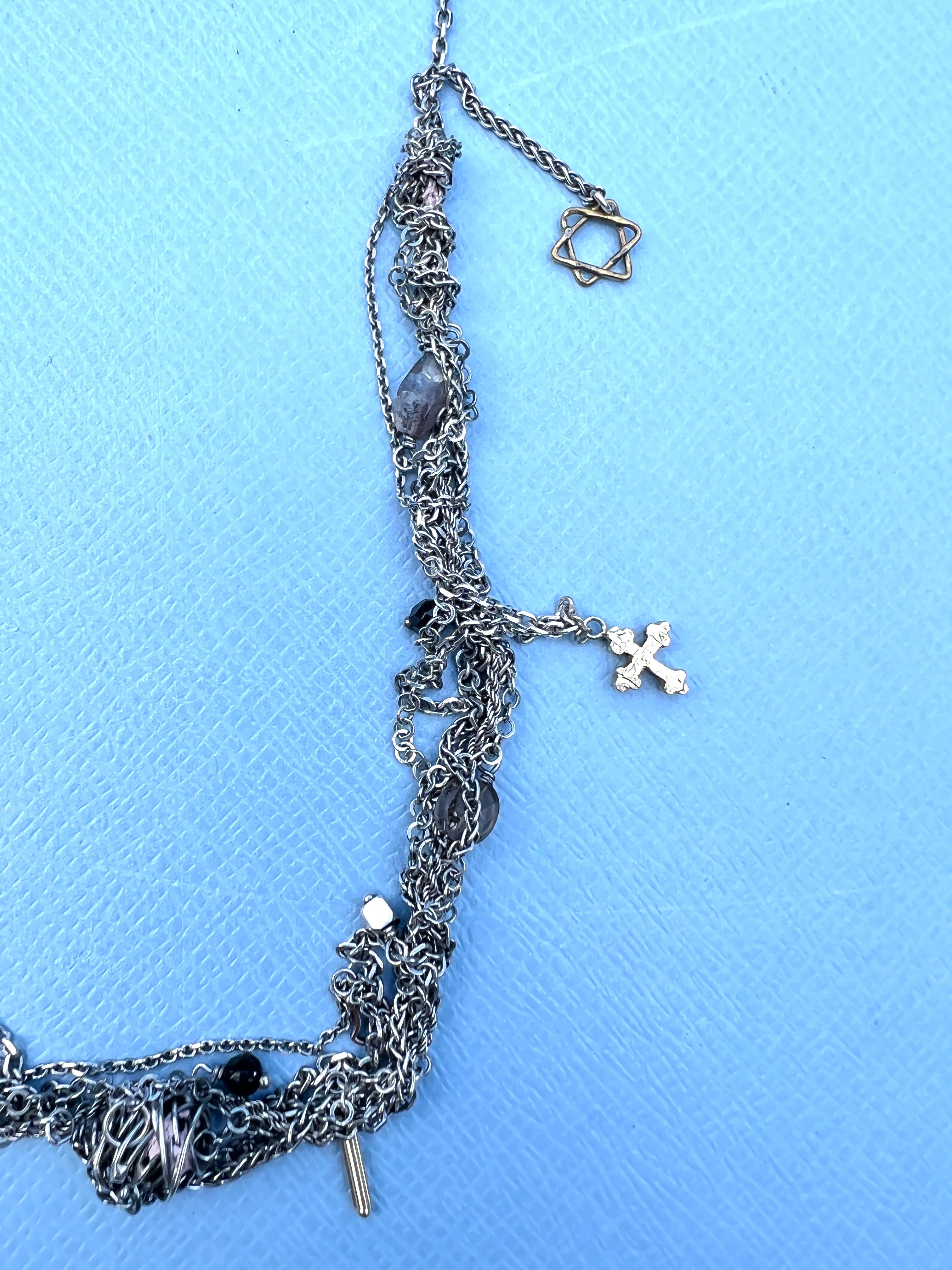 Collana a catena d'argento intrecciata Spinello Occhio di tigre Labradorite Croce di David In condizioni Nuovo in vendita a Los Angeles, CA