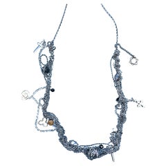 Chaîne collier en argent tressé, œil de tigre, labradorite et croix de David