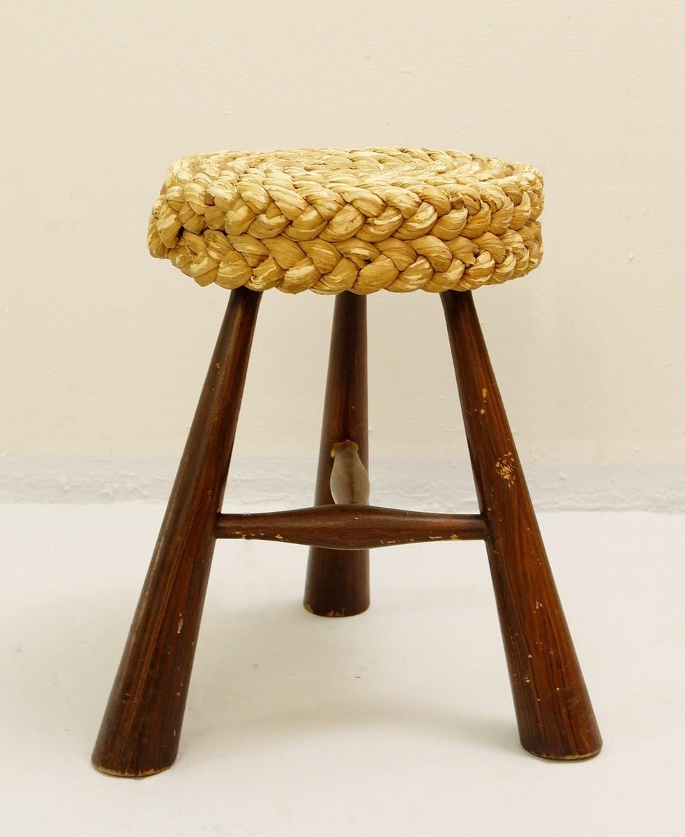 Braided stool by Adrien Audoux & Frida Minet, France, 1950s.