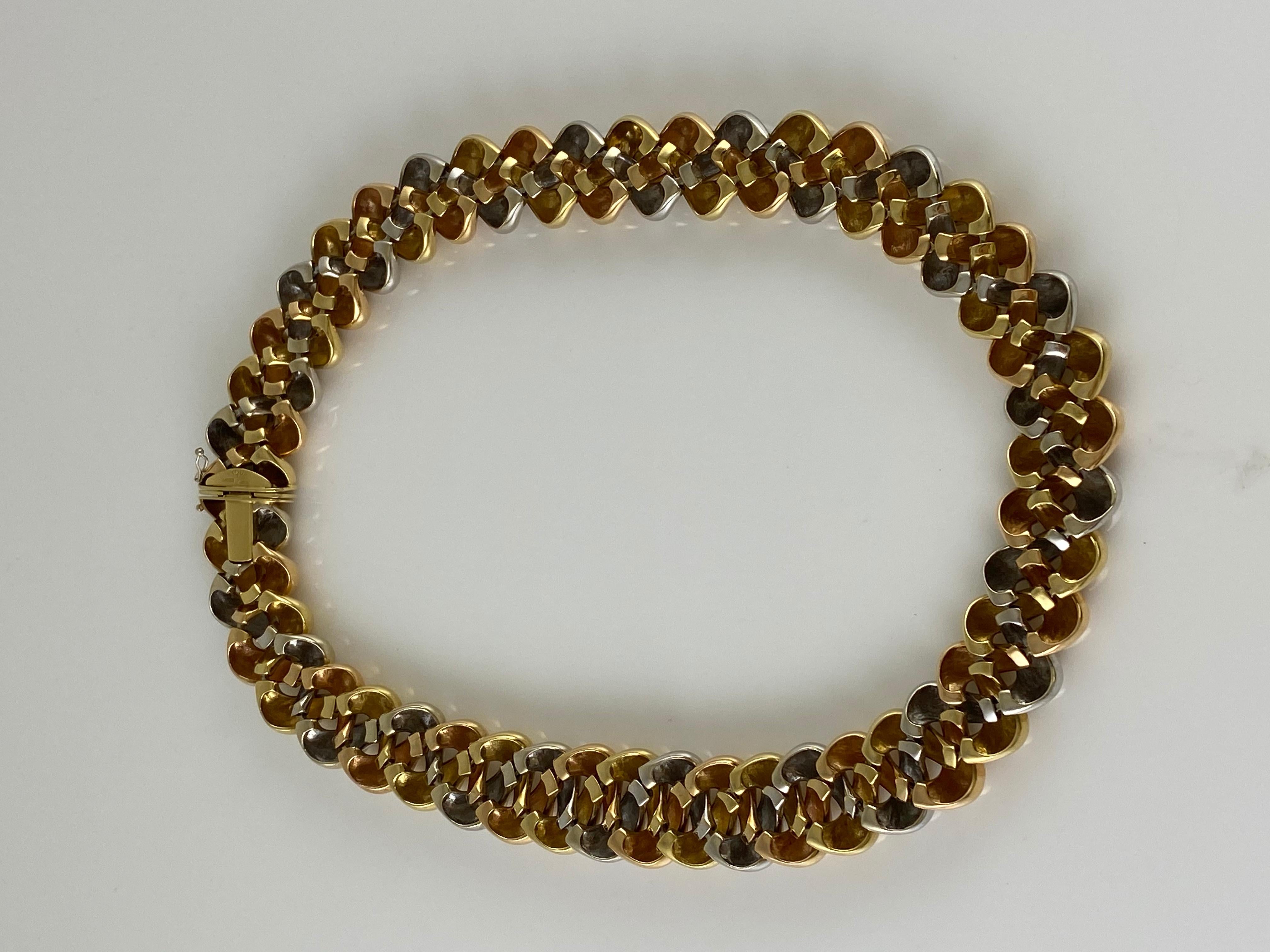 Braided Style 18 Karat Two-Tone Gold Necklace In Excellent Condition In New York, NY