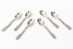 Braided Tasseled Stainless Steel Signed Demitasse Serving Spoons Set of 6