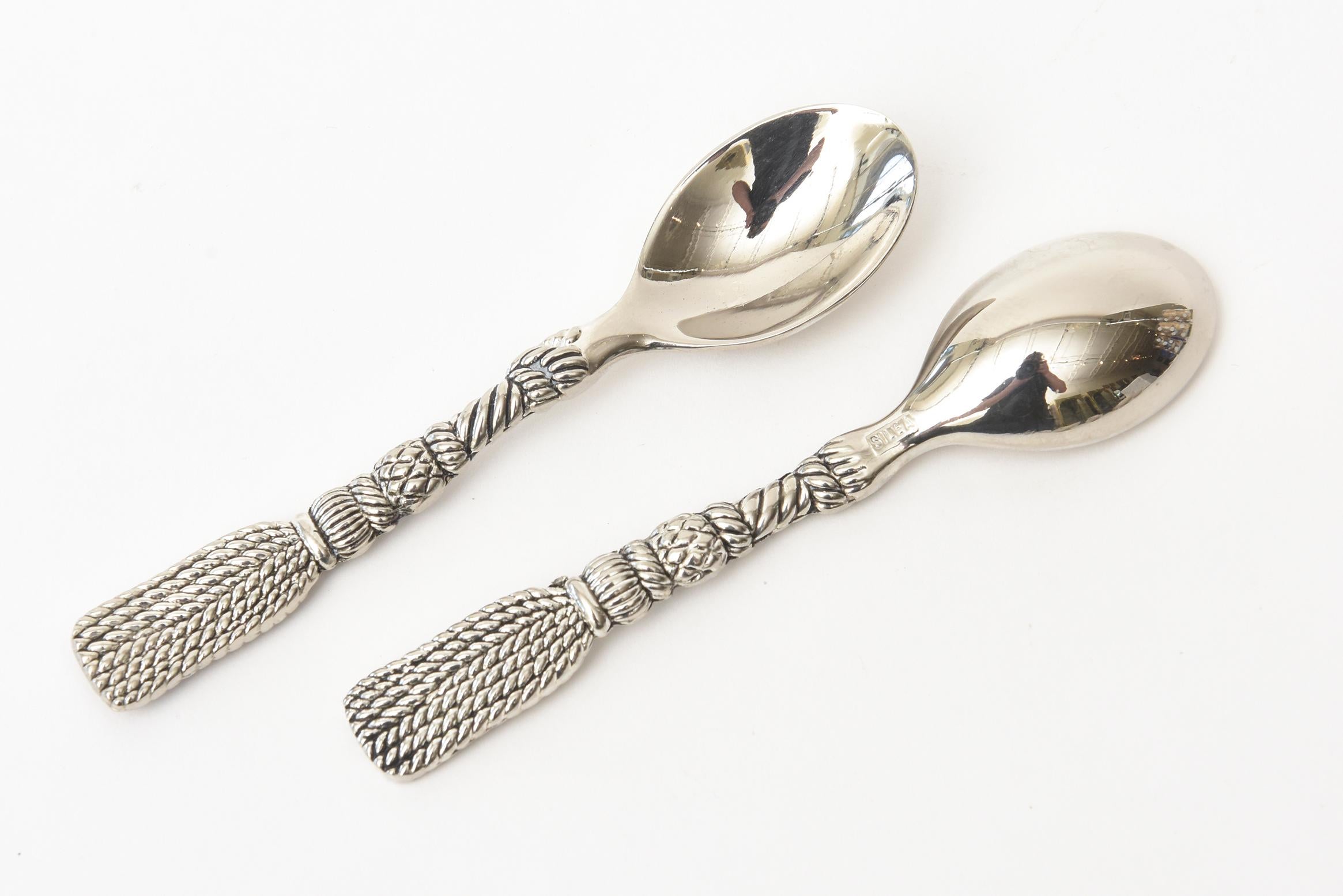 Braided Tasseled Stainless Steel Signed Demitasse Serving Spoons Set of 6 1