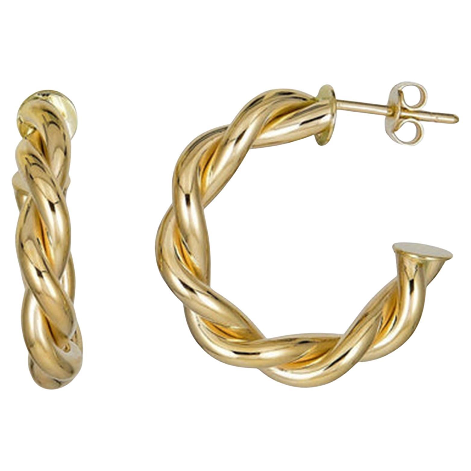 Geflochtene, gedrehte 14K (oder 18k auf Anfrage) Gelbgold-Reifen-Ohrringe