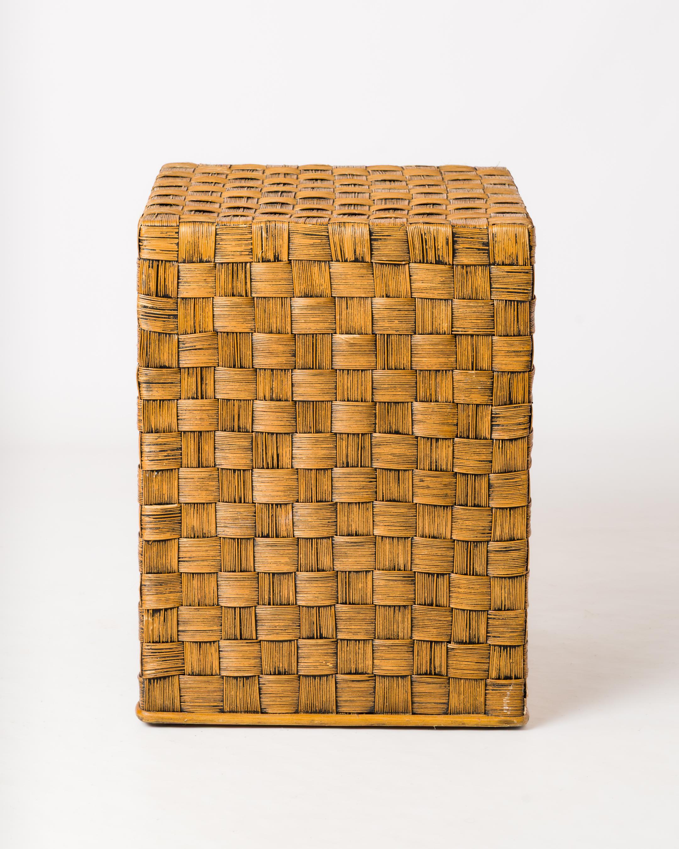 Braided Wicker Square Side Table in the Style of Audoux Minnet - France 1960s For Sale 1