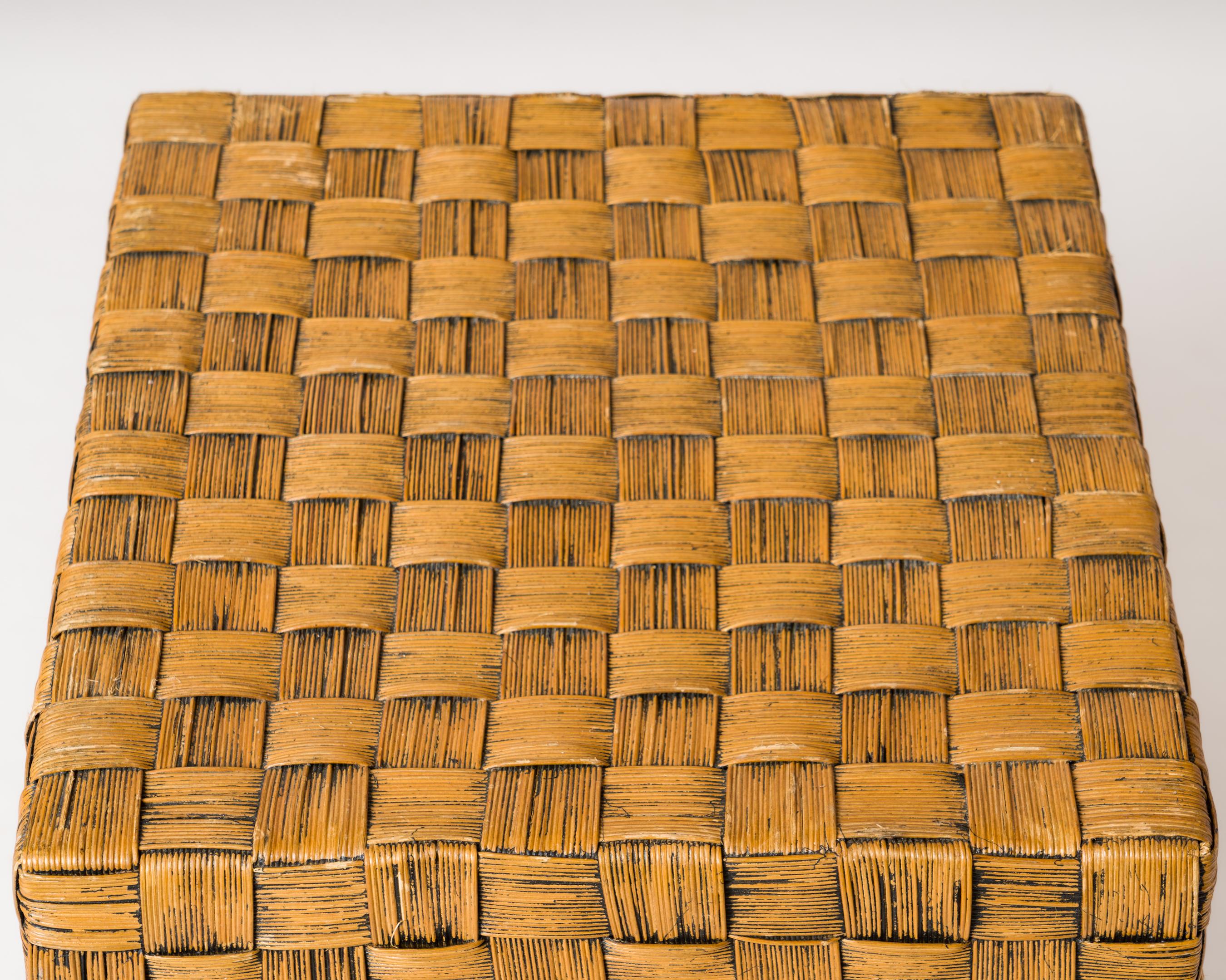 Braided Wicker Square Side Table in the Style of Audoux Minnet - France 1960s For Sale 2