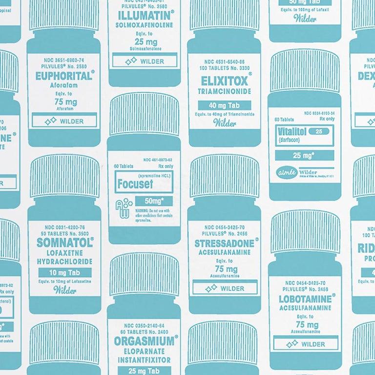Brain Candy Screen bedruckte Tapeten in Aqua 'Aquablau auf Soft White' (Moderne) im Angebot