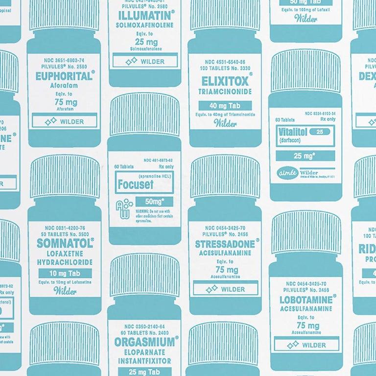 Papel Pintado Serigrafiado Brain Candy en Aqua 'Azul Aqua sobre Blanco Suave' Moderno en venta