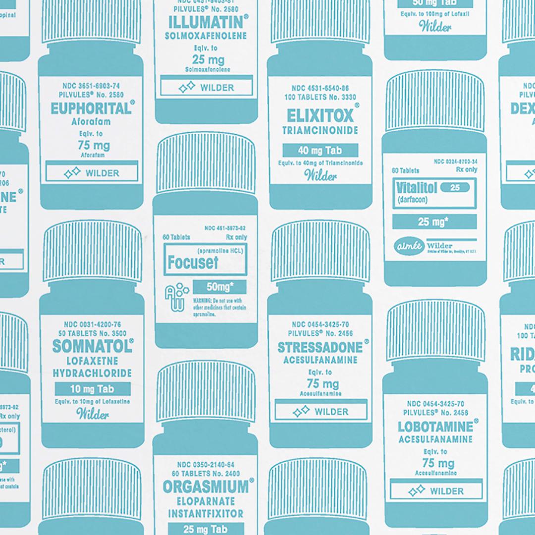 Brain Candy Screen Printed Wallpaper in Aqua 'Aqua Blue on Soft White'