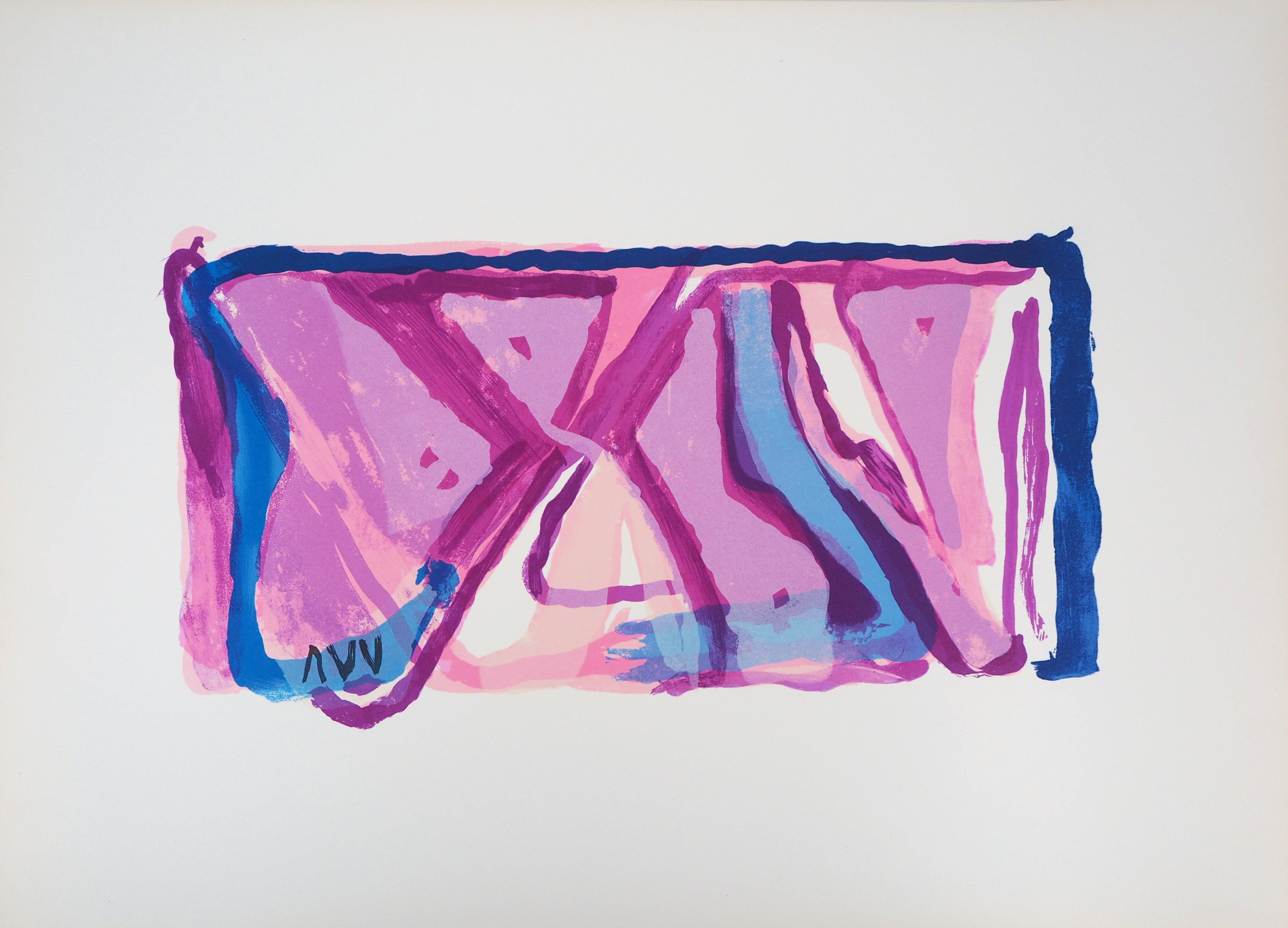 The Joy (Abstract Composition in Blue and Pink) - Original lithograph - Print by Bram Van Velde