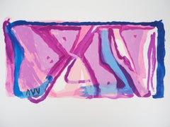 The Joy (Abstract Composition in Blue and Pink) - Original lithograph