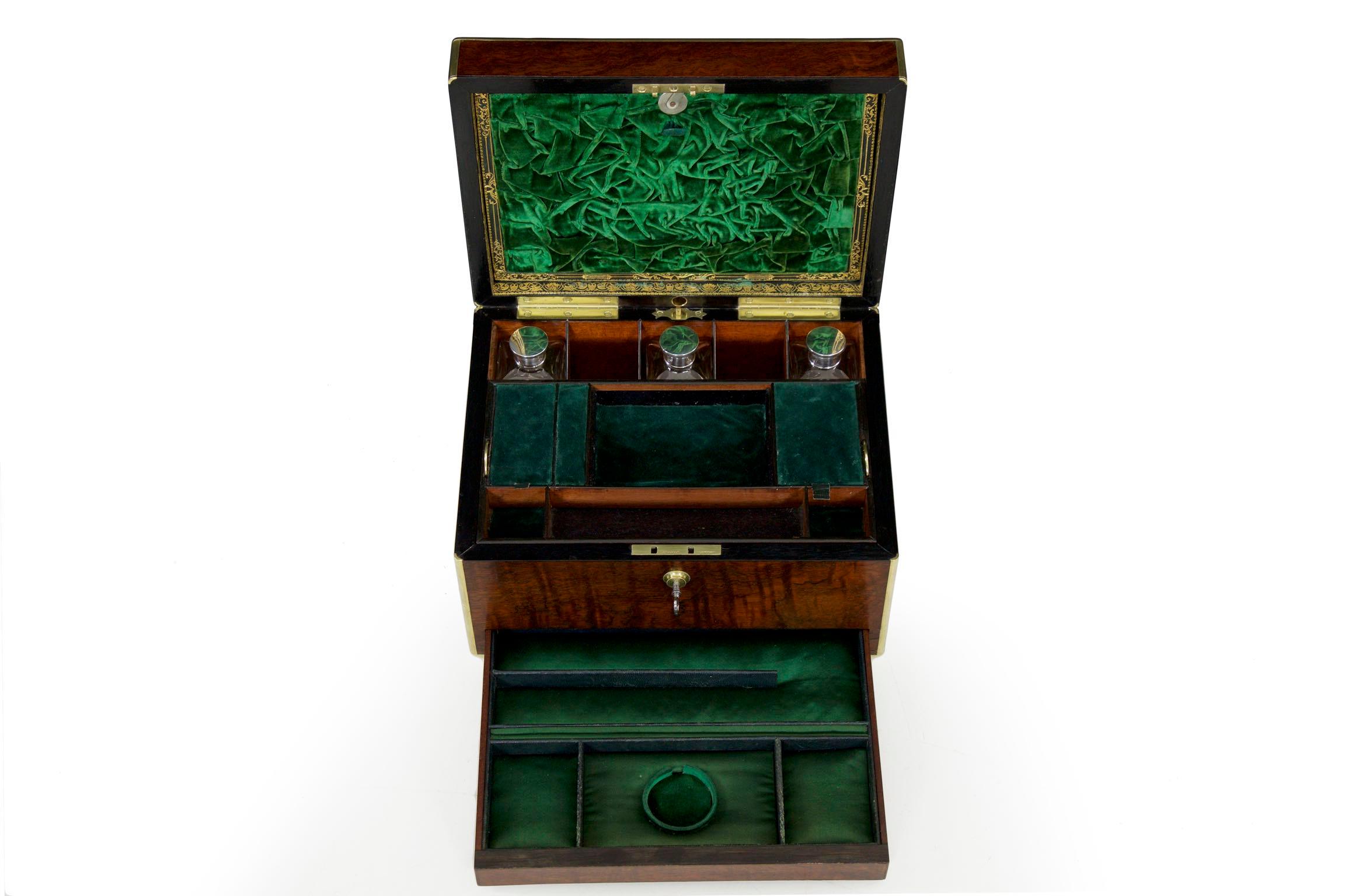 Bramah London Regency Brass and Rosewood Jewelry Box, circa 1850-1870 12