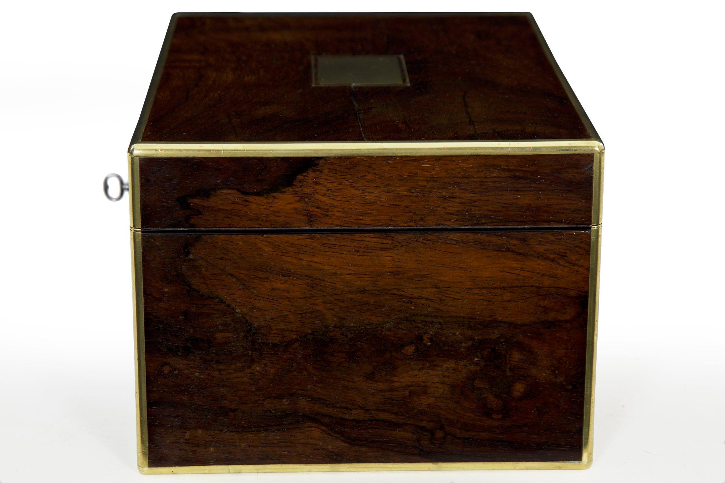 Bramah London Regency Brass and Rosewood Jewelry Box, circa 1850-1870 In Good Condition In Shippensburg, PA