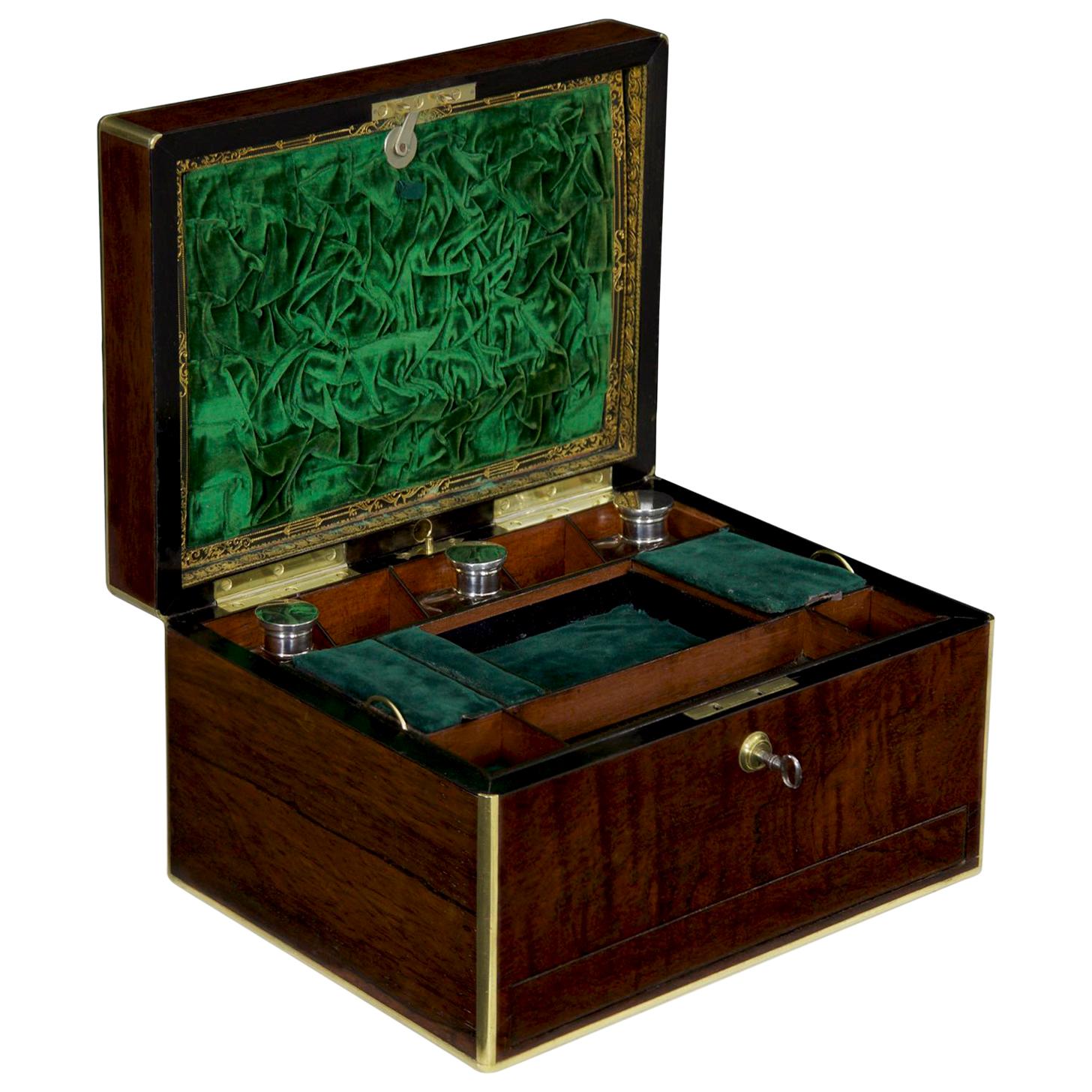 Bramah London Regency Brass and Rosewood Jewelry Box, circa 1850-1870