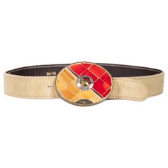 Brambilla Beige Suede Tile Buckle Belt