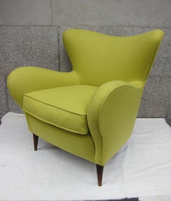 Brambilla, Green Wool Fabric and Wood Legs Midcentury Italian Armchair, 1960