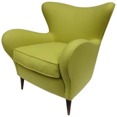 Brambilla, Green Wool Fabric and Wood Legs Midcentury Italian Armchair, 1960