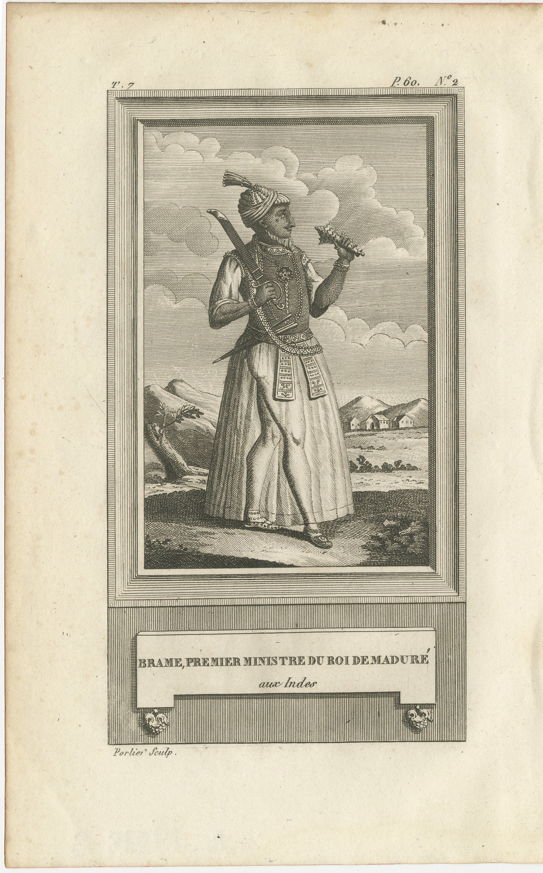 Brame, Premier ministre du roi de Madurai - Antique French Engraving, c.1790

Cette gravure ancienne, intitulée 