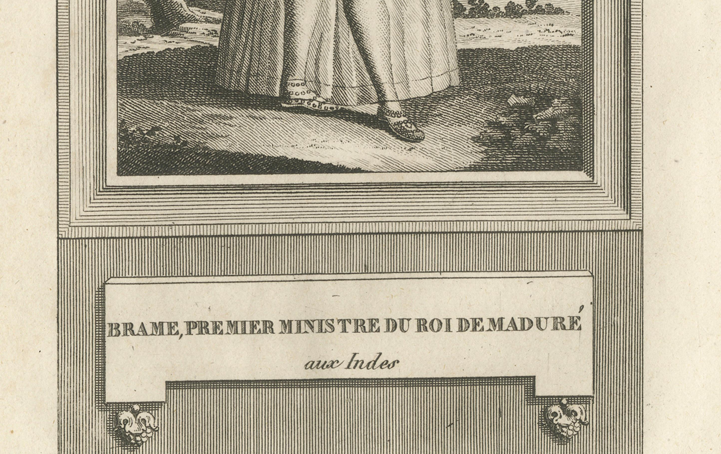 Français Brame, Premier ministre du roi de Madurai - Antique French Engraving, c.1790 en vente