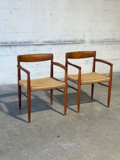 Sillones de comedor de teca y palisandro de Bramin, con cordón trenzado, estilo MCM danés de los años 60