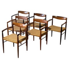Sillones de comedor de teca y palisandro de Bramin, con cordón trenzado, estilo MCM danés de los años 60