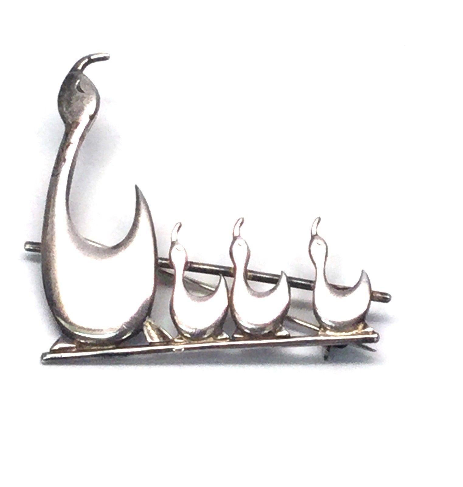Brammer Sterling Silver Mother Duck and Ducklings Pin or Brooch Denmark 3