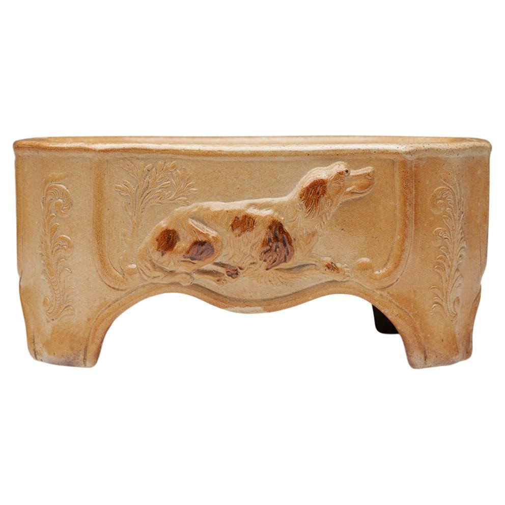Brampton Early Victorian Salt Glazed Stoneware Dog Bowl For Sale