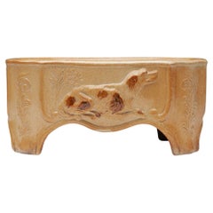 Antique Brampton Early Victorian Salt Glazed Stoneware Dog Bowl