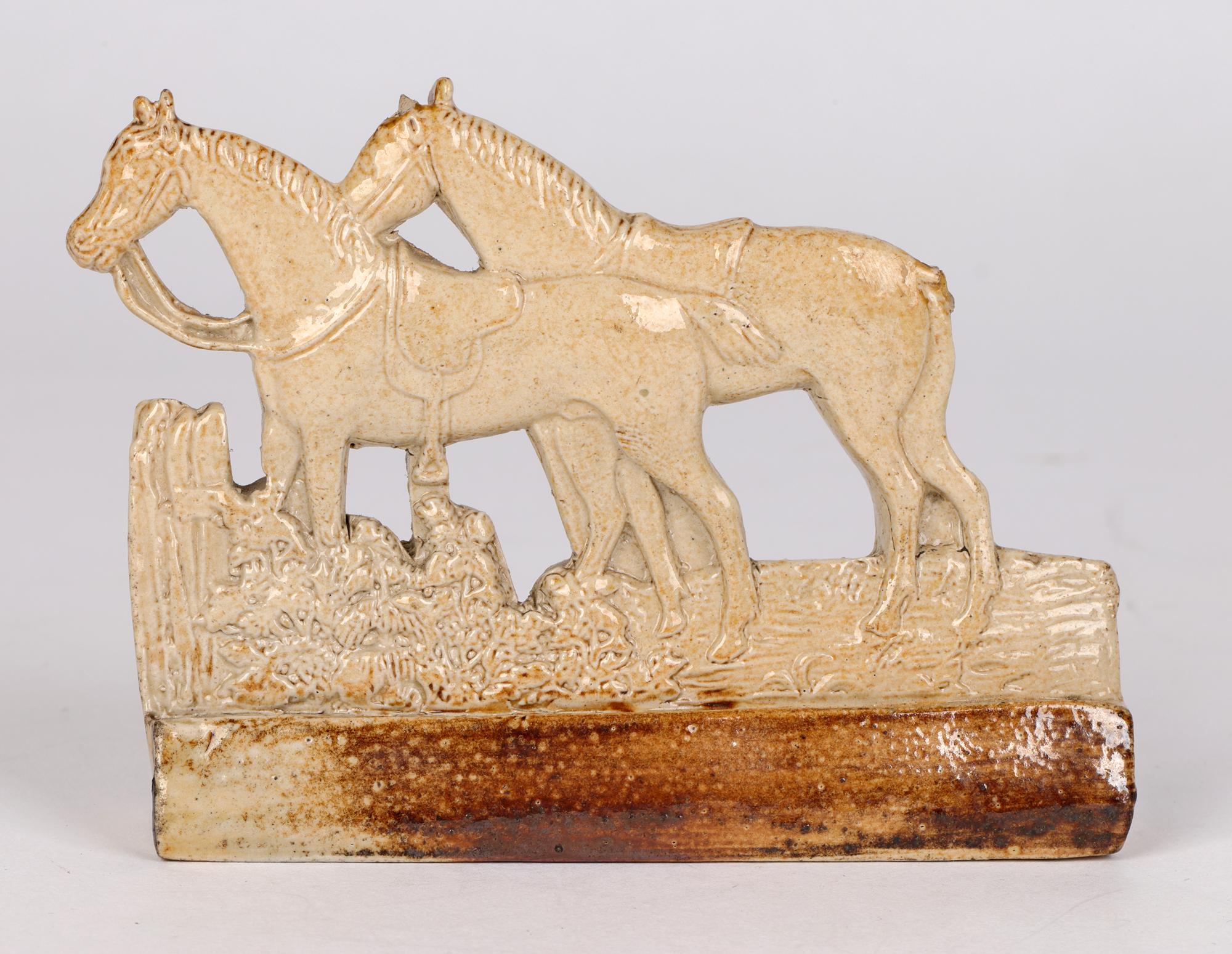 Brampton Rare Salt Glazed Stoneware Modell von zwei gesattelten Pferden im Angebot 3