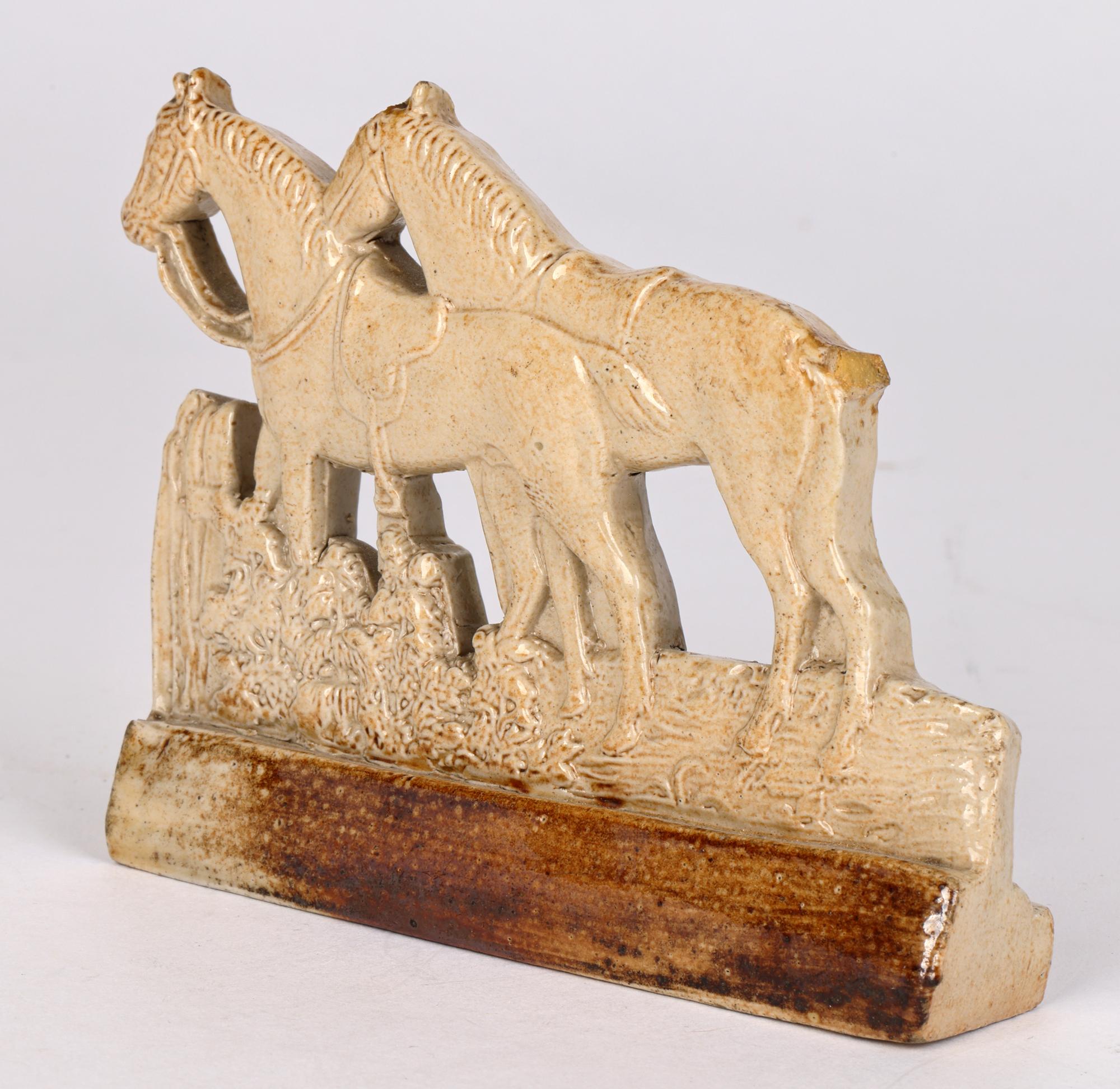 Brampton Rare Salt Glazed Stoneware Model of Two Saddled Horses For Sale 4