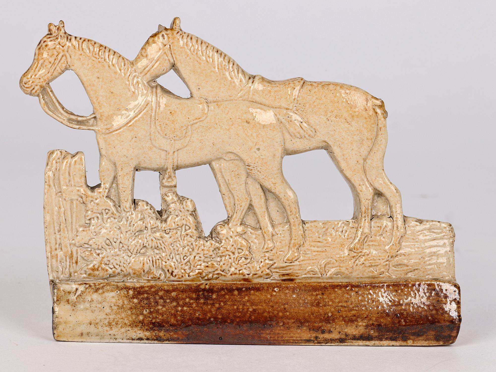 Brampton Rare Salt Glazed Stoneware Modell von zwei gesattelten Pferden im Angebot 9