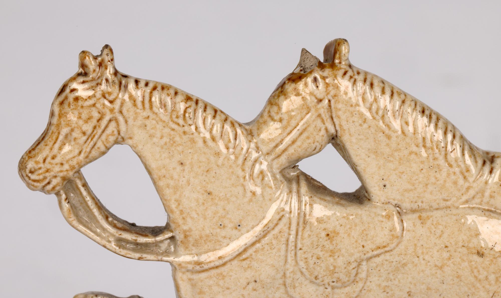 Brampton Rare Salt Glazed Stoneware Modell von zwei gesattelten Pferden (Englisch) im Angebot
