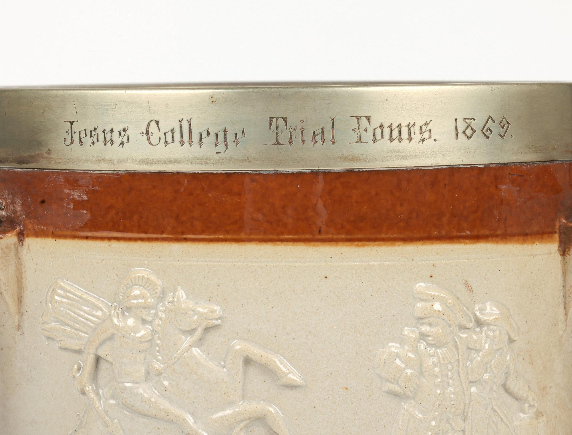 High Victorian Brampton Salt Glazed Jesus College Cambridge Presentation Pottery Tyg For Sale
