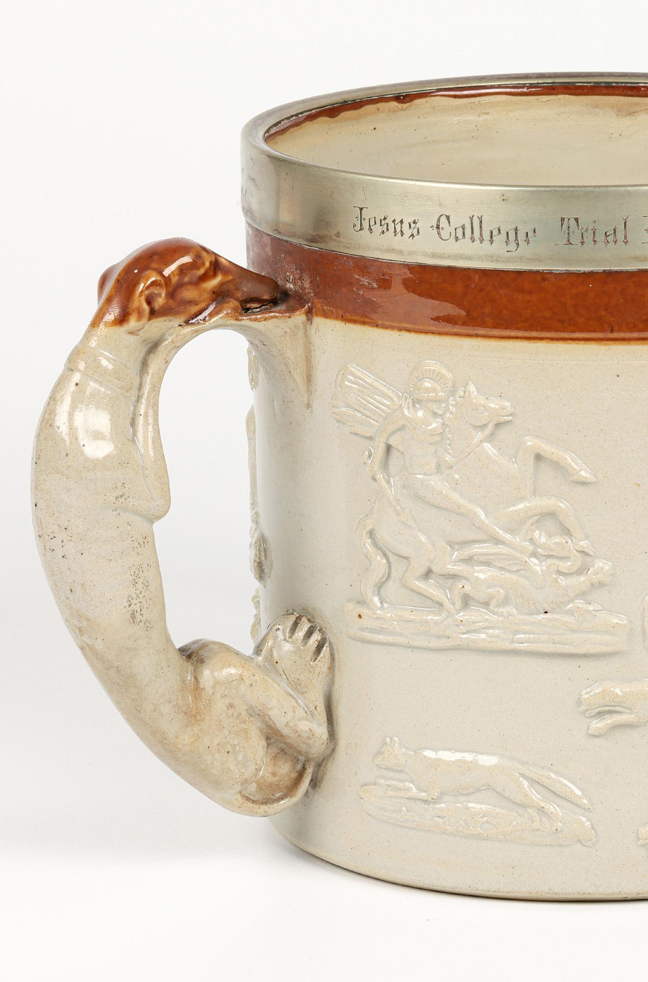 English Brampton Salt Glazed Jesus College Cambridge Presentation Pottery Tyg For Sale