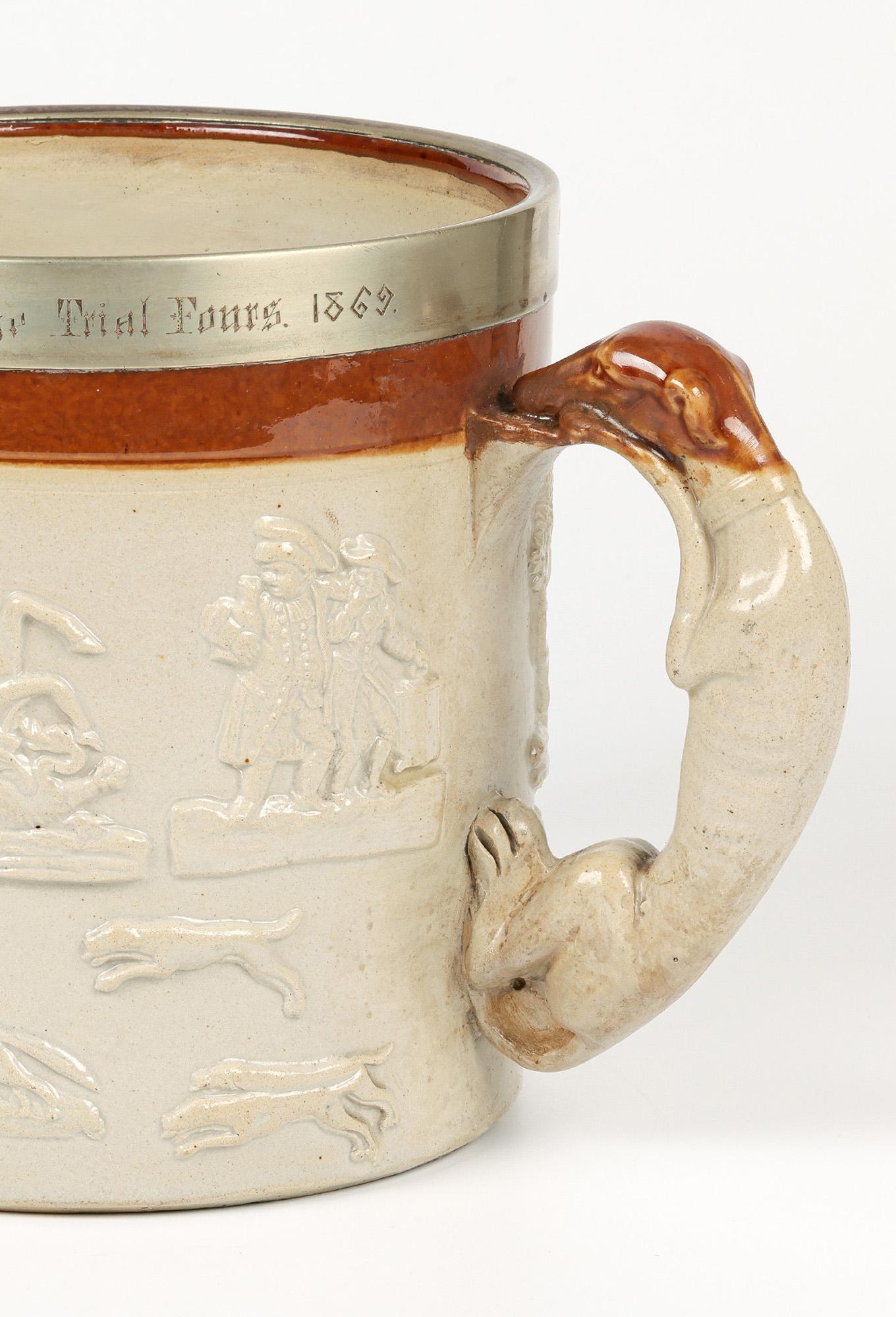 Brampton Salt Glazed Jesus College Cambridge Presentation Pottery Tyg In Good Condition For Sale In Bishop's Stortford, Hertfordshire