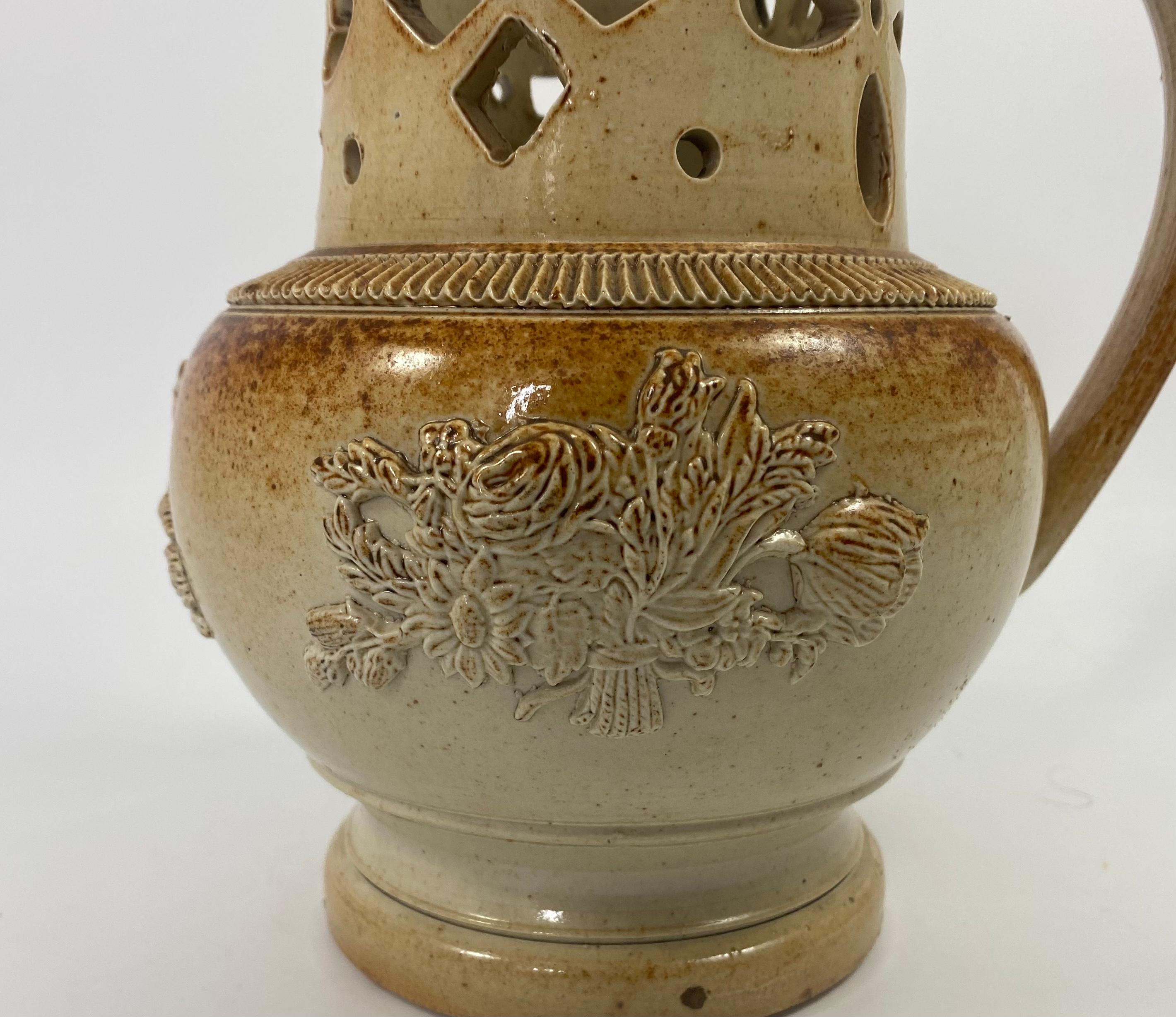 English Brampton Saltglazed Stoneware Puzzle Jug, C. 1840