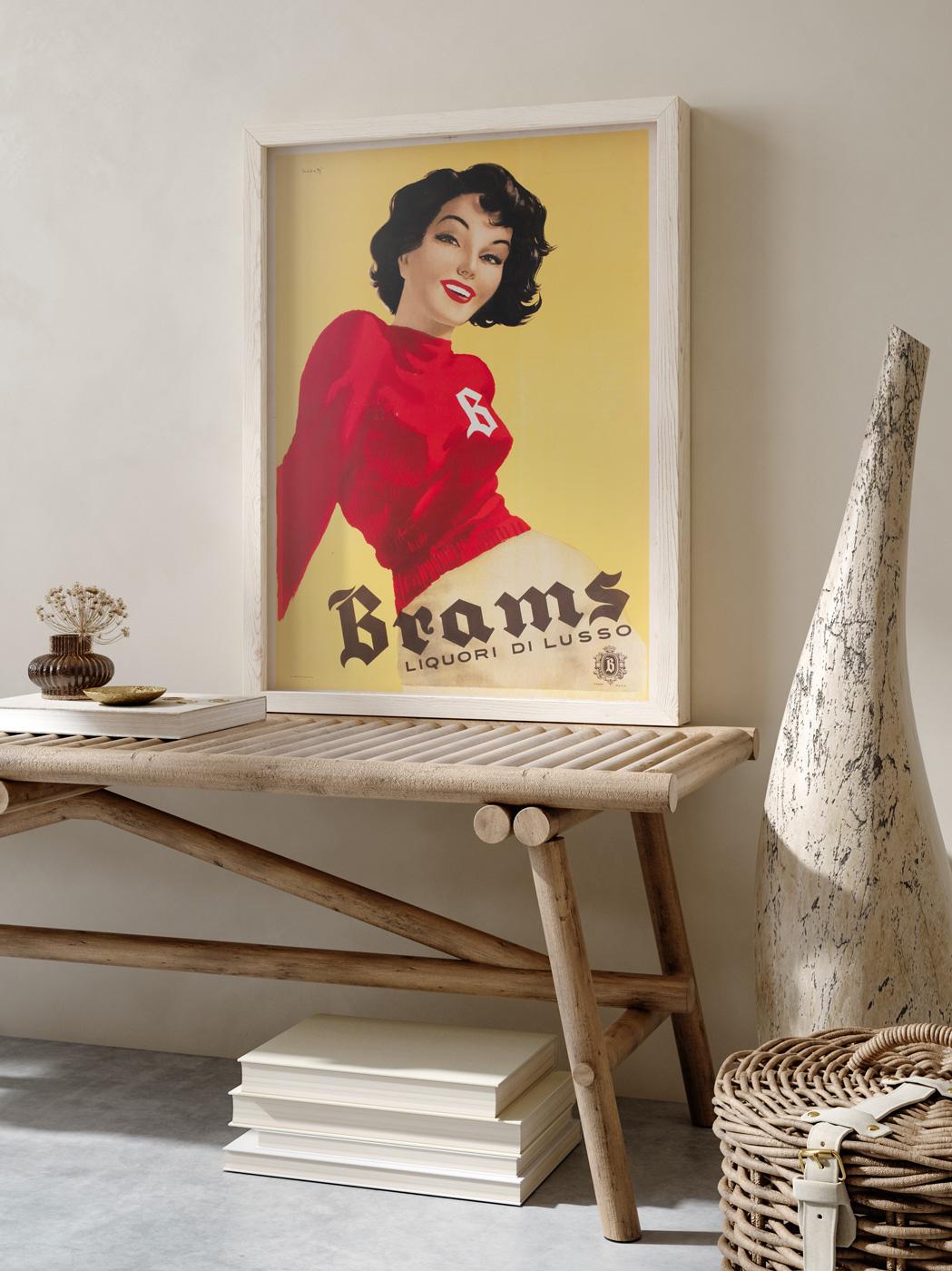 Charming original vintage c1950s Brams, of Bologna, Liquori di Lusso (luxury liquors) Italian alcohol advertising poster. 

This vintage poster is sized approx. 14 1/2 x 19 1/2 inches and in Excellent Condition. It will be sent rolled (unframed).