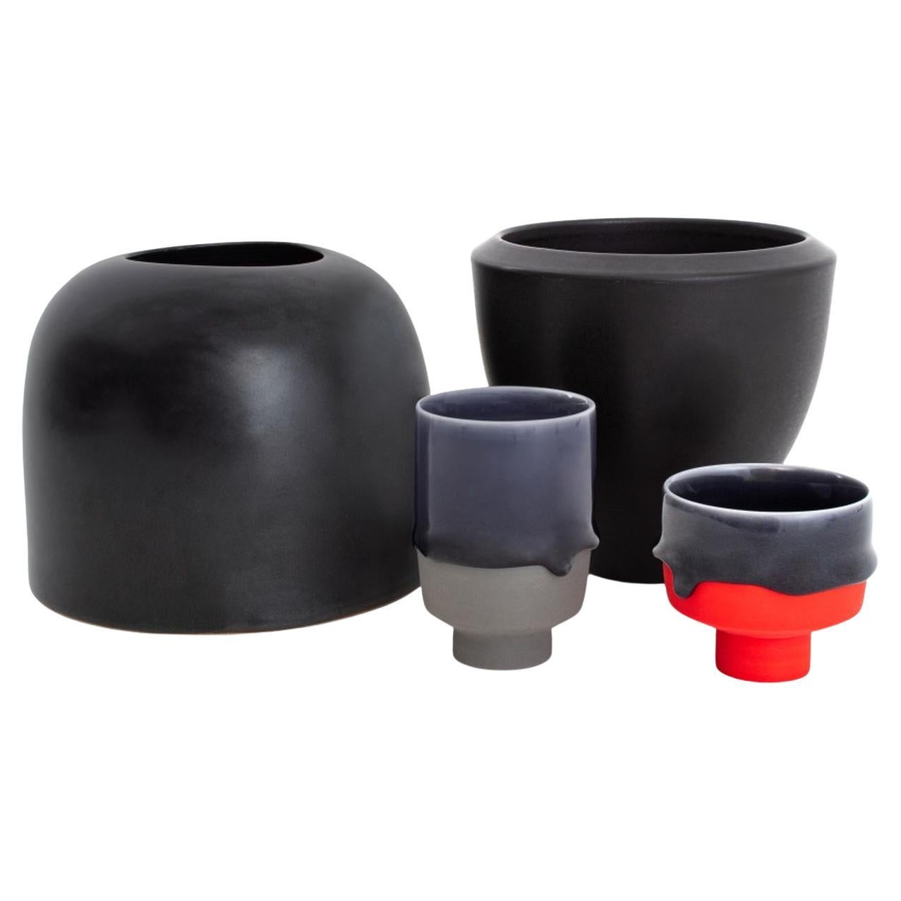 Branan Mercer, Etc. Pottery Vases and Tea Bowls, 4 For Sale