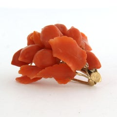 Branch brooch with coral 10k gold 8.9 grams