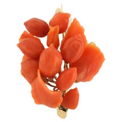 Branch brooch with coral 10k gold 8.9 grams