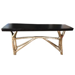 Branch Console in Bronze with Live Edge Wood Top Contemporary