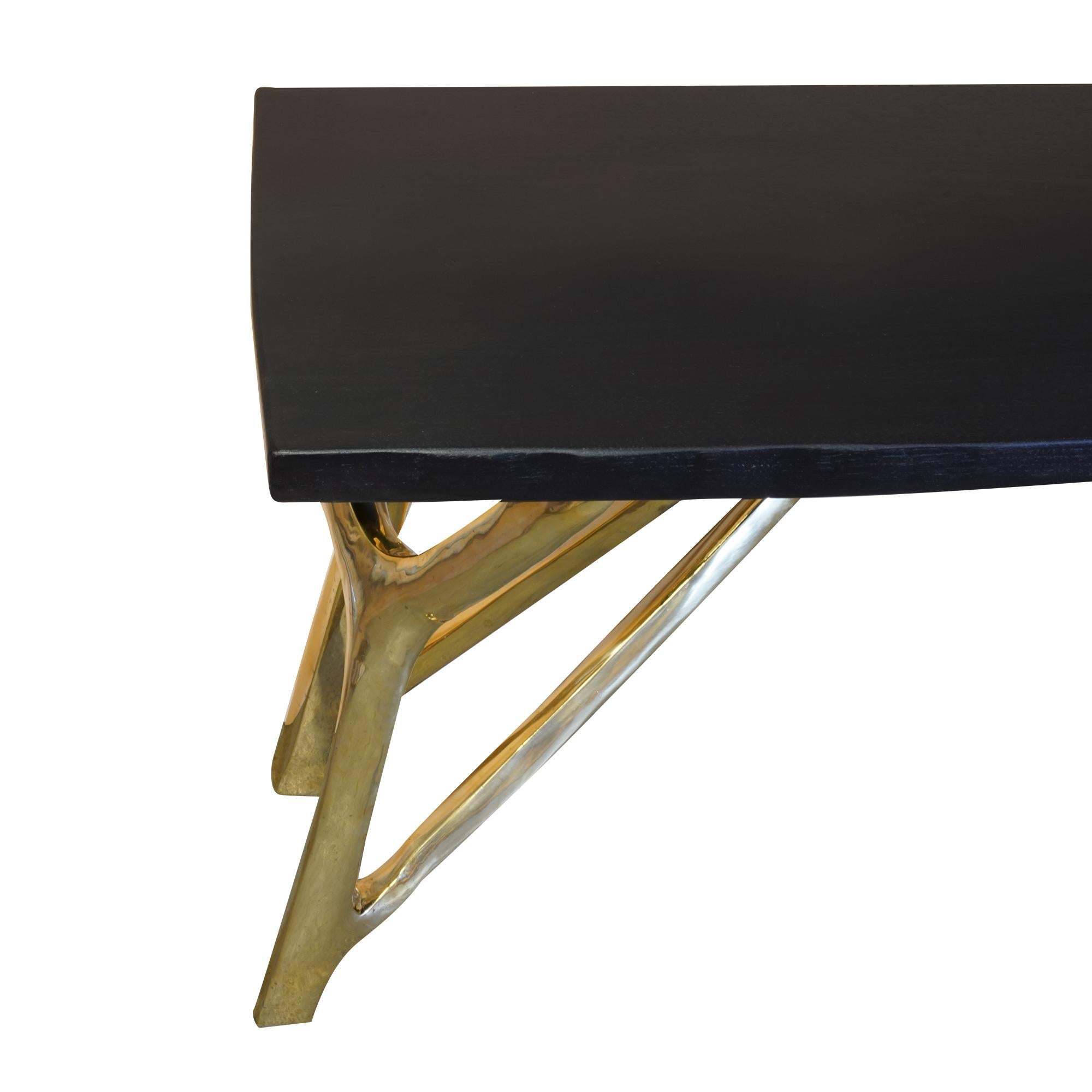 Modern Branch Console in Bronze with Live Edge Wood Top Contemporary For Sale