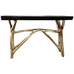 Branch Console in Bronze with Live Edge Wood Top Contemporary