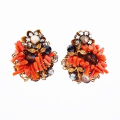 Branch Coral Cluster Earrings By Original By Robert, 1940s