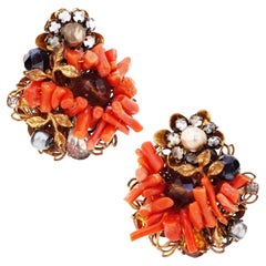 Branch Coral Cluster Earrings By Original By Robert, 1940s
