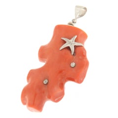 Branch Coral Diamonds White Gold 18 Karat Pendant Necklace