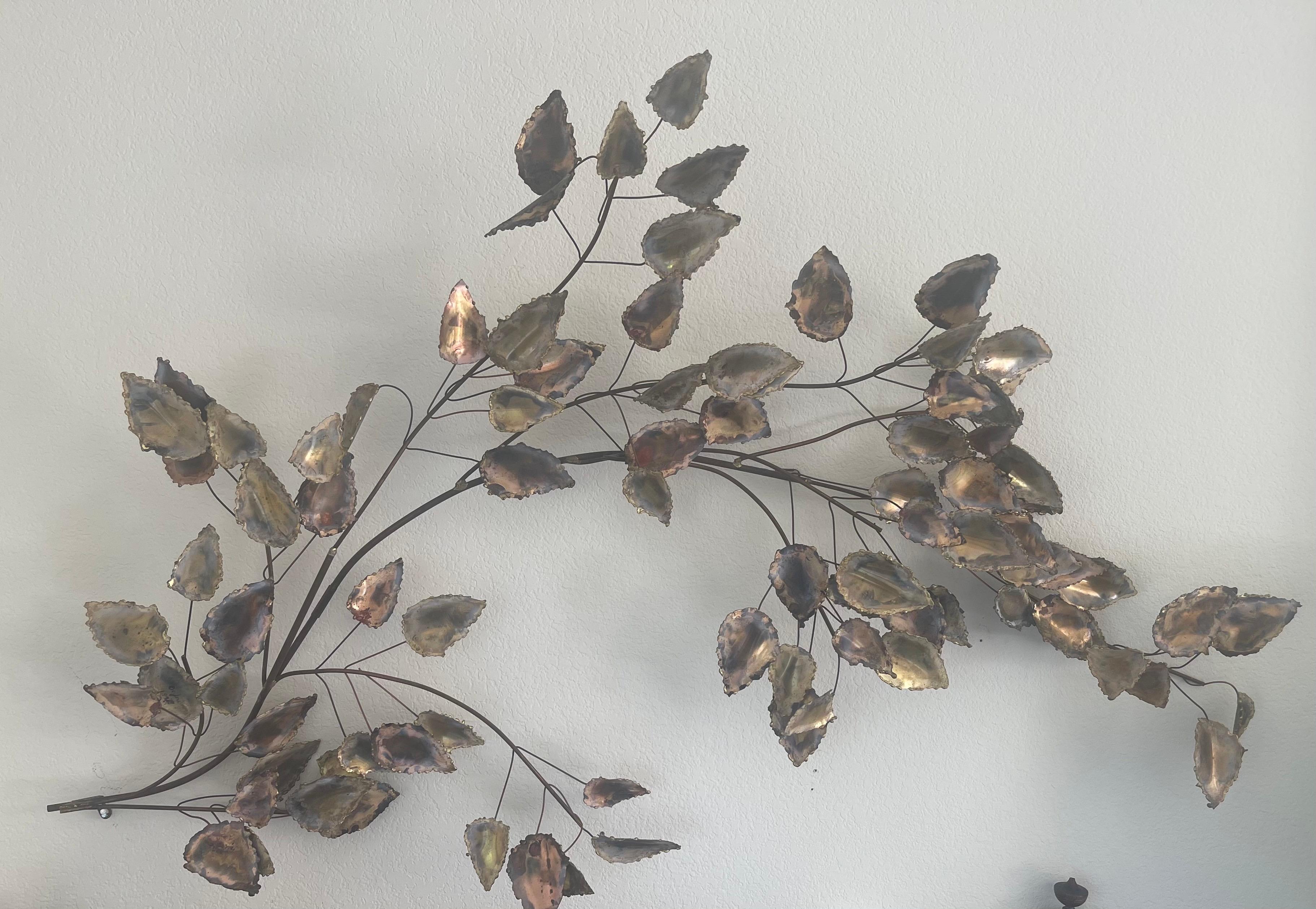 Branch / Leaves Mixed Metal Wall Sculpture by Curtis Jere 3