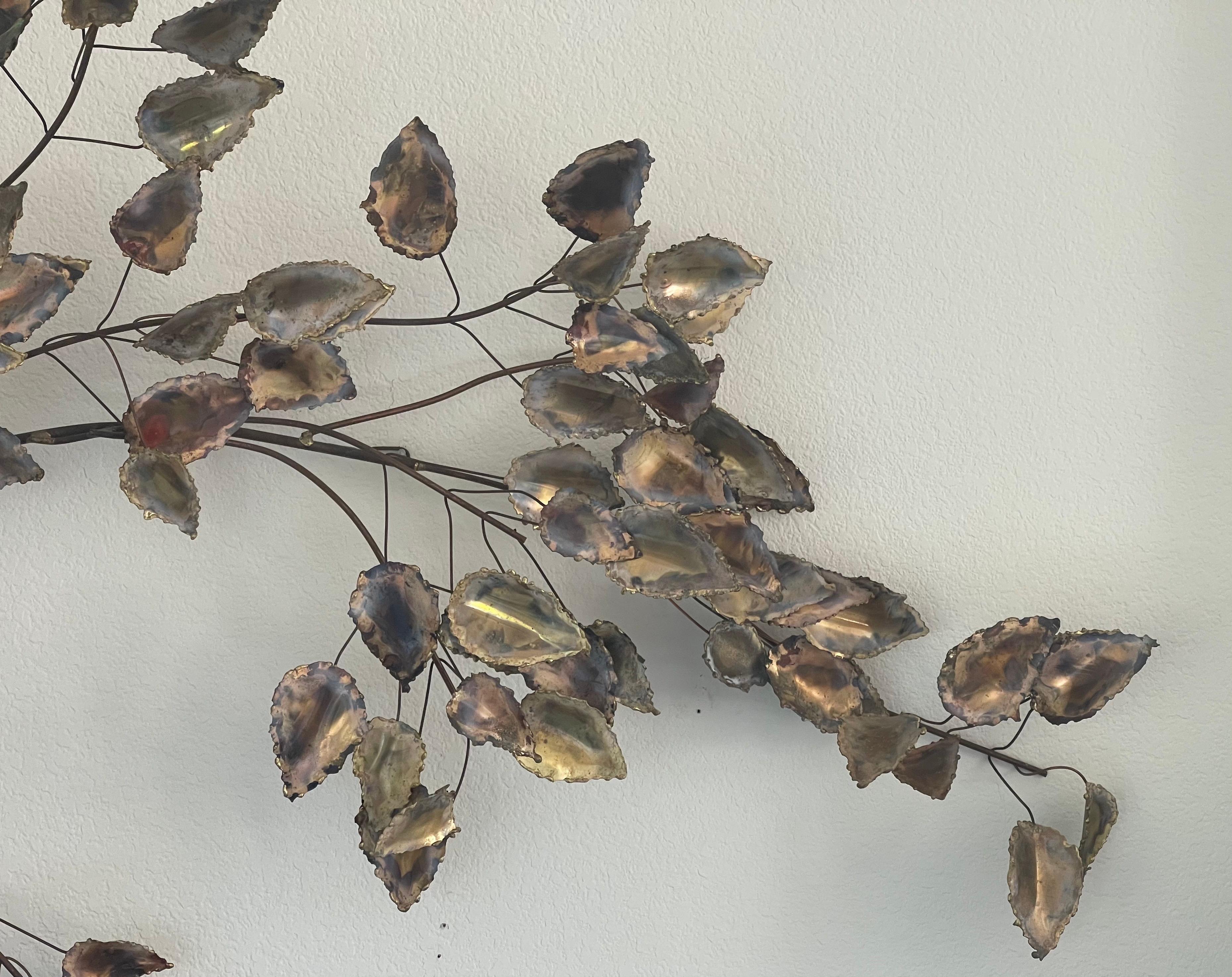 Mid-Century Modern Branch / Leaves Mixed Metal Wall Sculpture by Curtis Jere