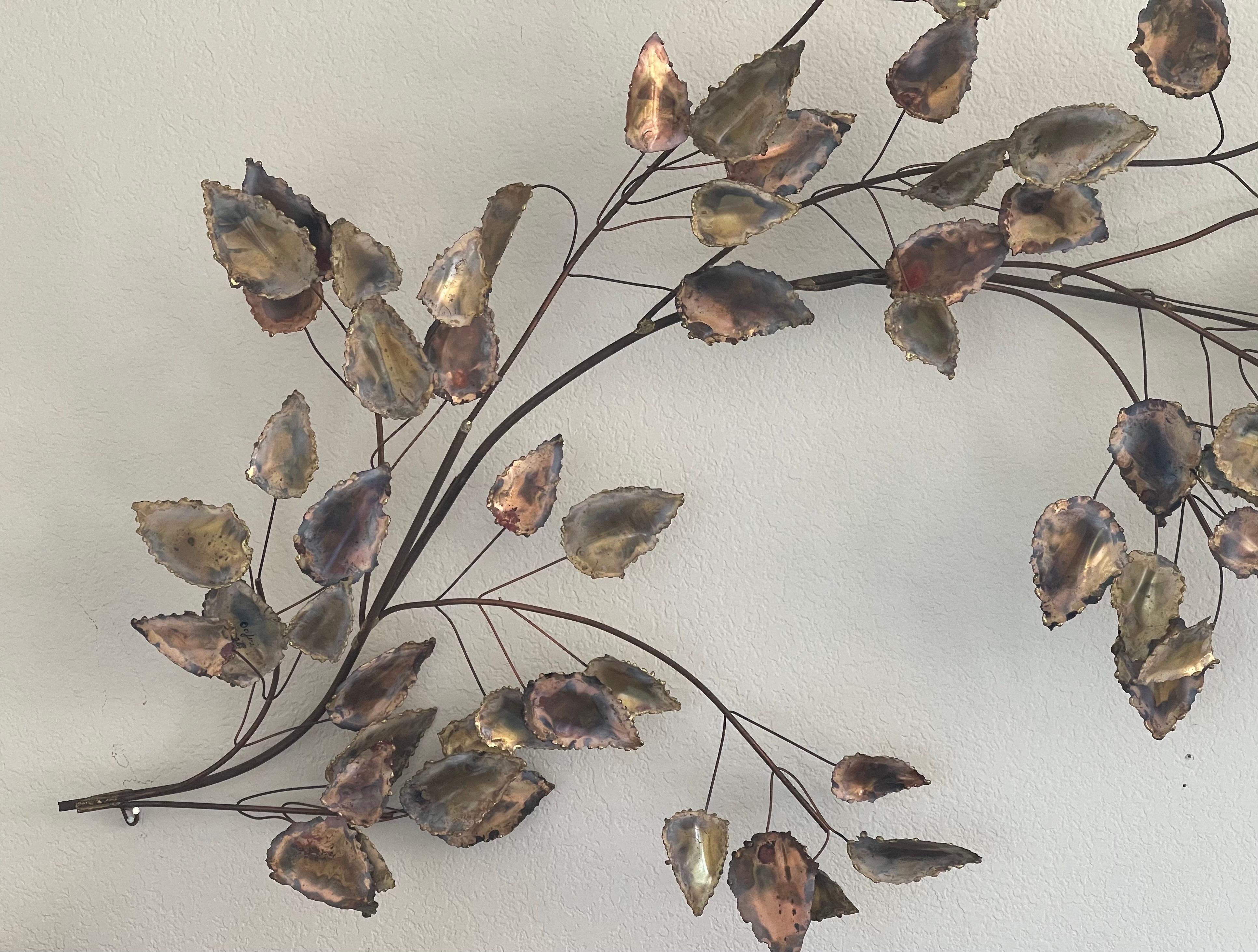 American Branch / Leaves Mixed Metal Wall Sculpture by Curtis Jere