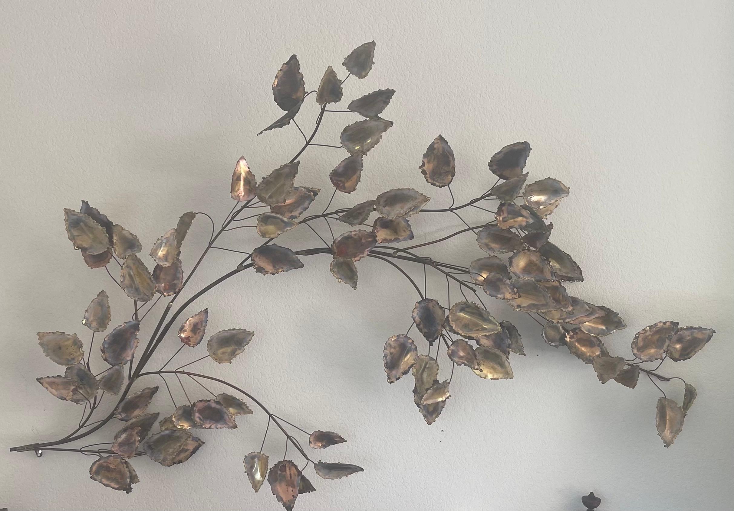 Branch / Leaves Mixed Metal Wall Sculpture by Curtis Jere In Good Condition In San Diego, CA