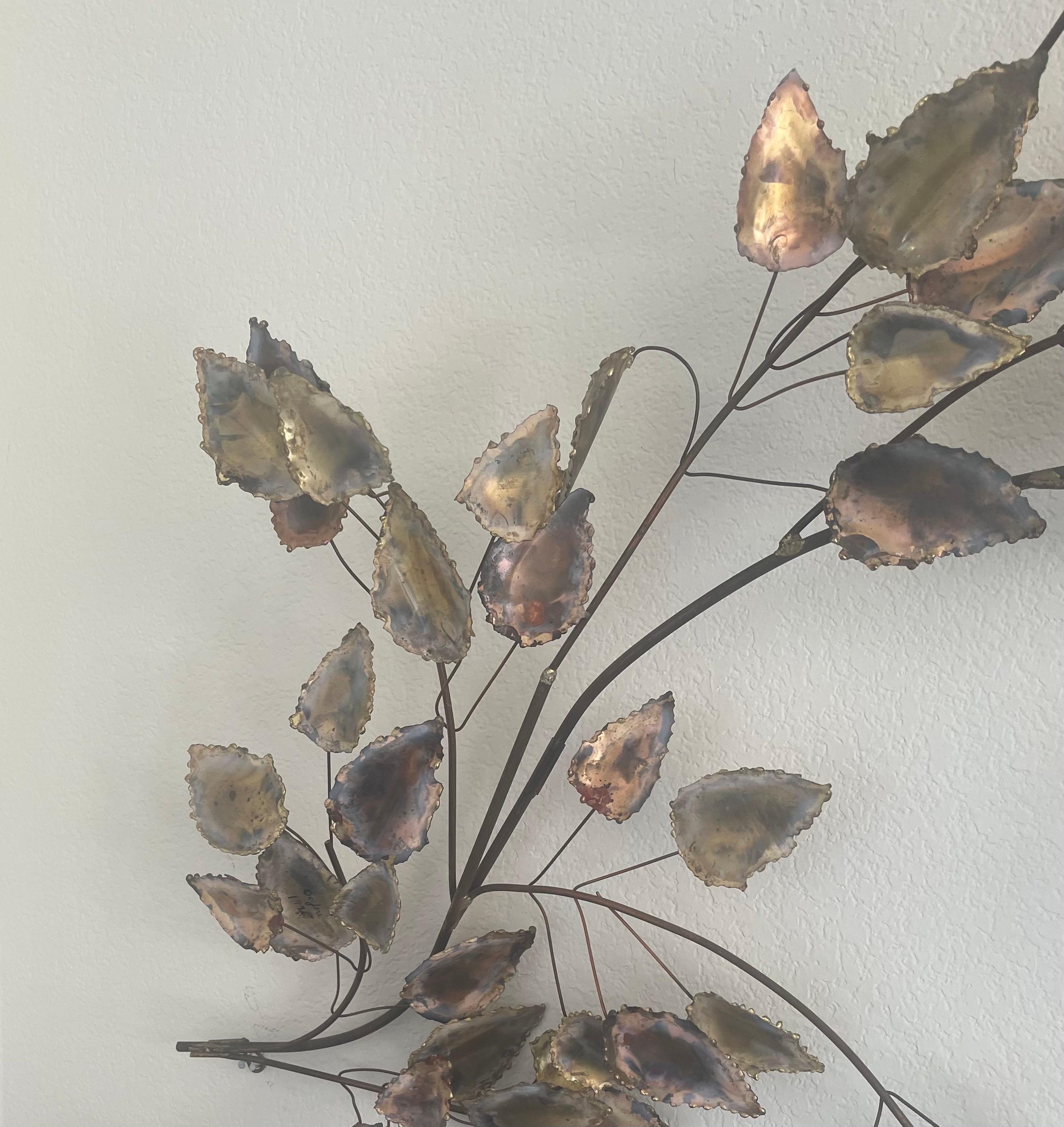 20th Century Branch / Leaves Mixed Metal Wall Sculpture by Curtis Jere